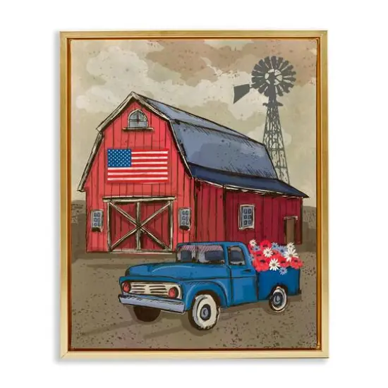 Stupell Industries Vintage Americana Barn Floater Framed Art Gold {1}
