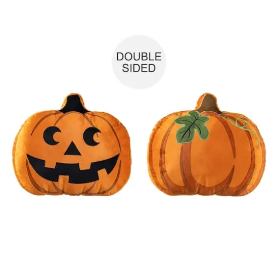 Glitzhome&reg; 15.5"L Fall and Halloween Fabric Double Sided Pumpkin Pillow {3}