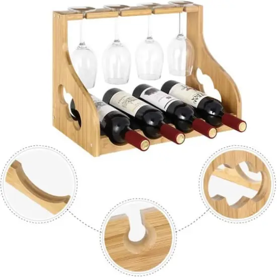 Light Brown Wall-Mounted Wood Wine Rack {5}