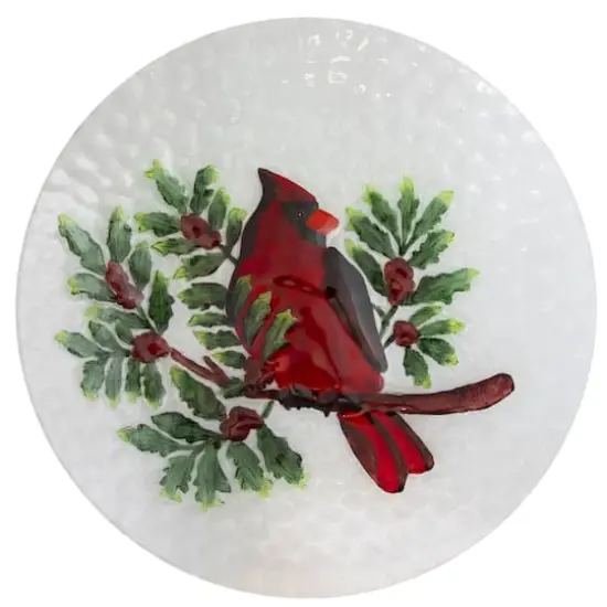 21" Red Cardinal & Pine Cone Glass Bird Bath with Stand {4}