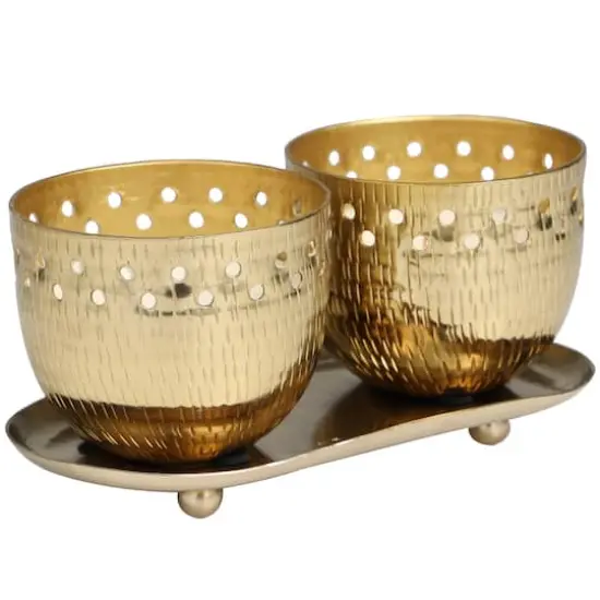 7oz. Jasmine Scented Candles in Cut Out Gold Bowls and Tray {4}