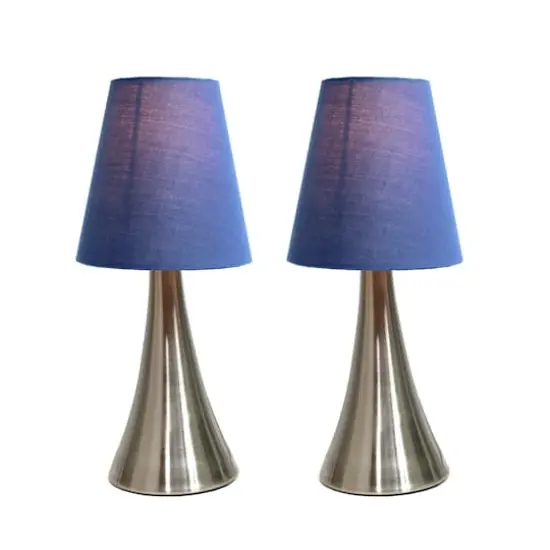 Simple Designs Valencia Mini Touch Table Lamp Set Brushed Nickel/Blue {7}
