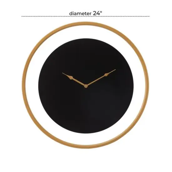 24" Black Metal Wall Clock with Gold Accents {6}