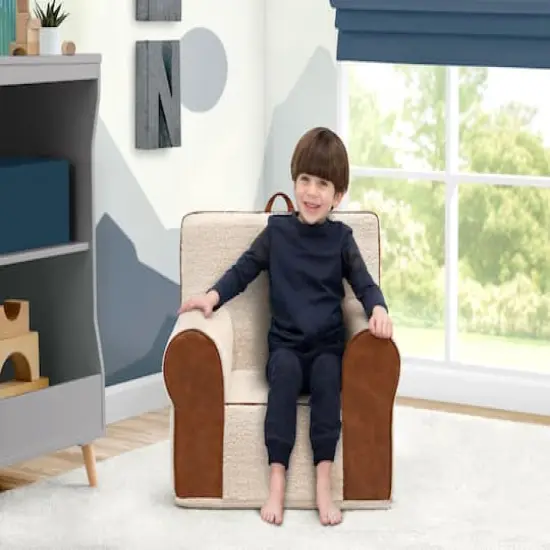 Deluxe Cozee Sherpa Chair With Brown Leather {5}