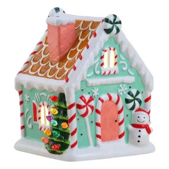 7" Teal Nostalgic Ceramic Lit Gingerbread House {5}