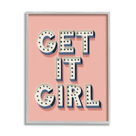 Stupell Industries Pink Get It Girl Polka Dot Wall Art in Gray Frame {1}