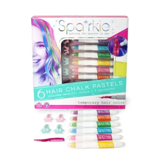 Bright Stripes Sparkle Spa Hair Chalk Pastels & Barrette Set {3}