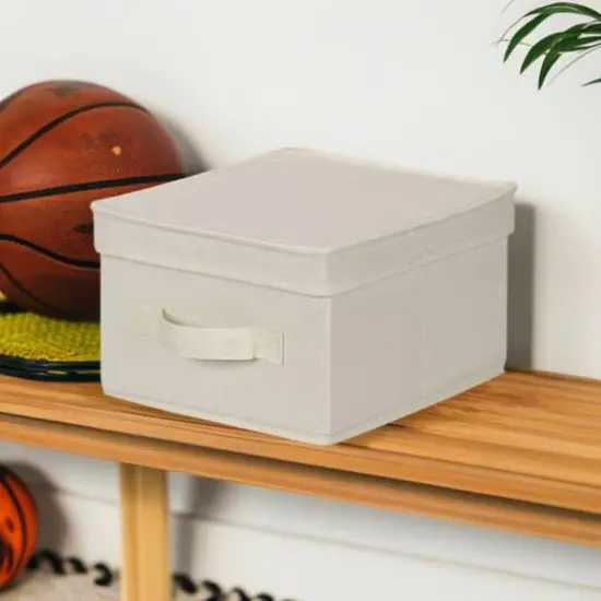 Household Essentials Medium Natural Canvas Storage Bin with Lid {1}