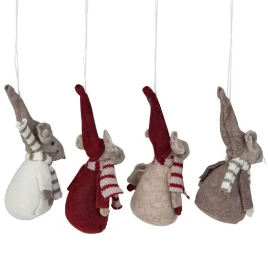 4ct. Red & Gray Standing Mice Ornaments {6}