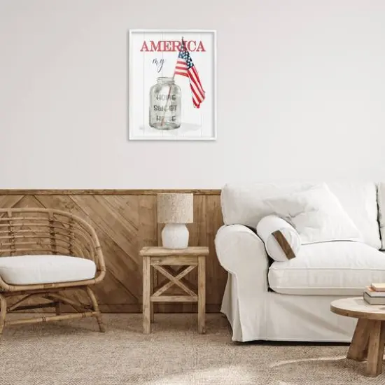 Stupell Industries America My Home Sweet Home Patriotic Country Flag Framed Giclee Art White {3}