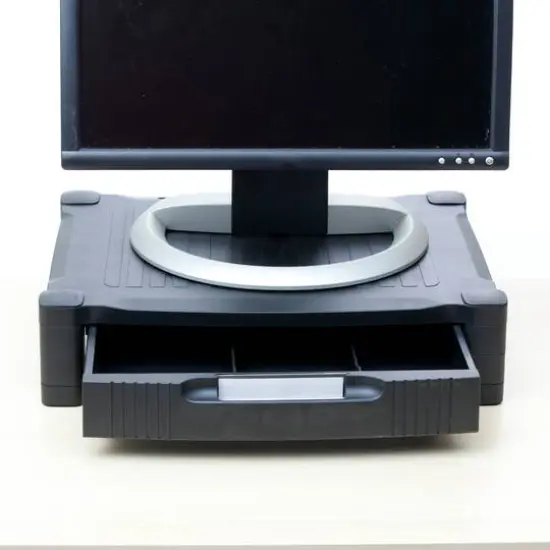 Mind Reader Black Monitor Stand Riser With Drawer Storage {8}