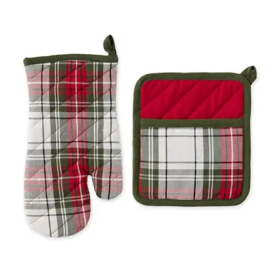DII&reg; Christmas Plaid Oven Mitt & Potholder Set {1}