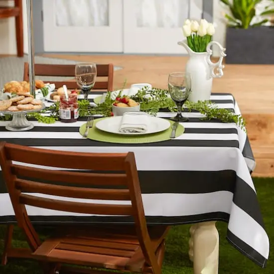 Black Cabana Stripe Print Outdoor Tablecloth with Zipper, 60" x 84" {5}