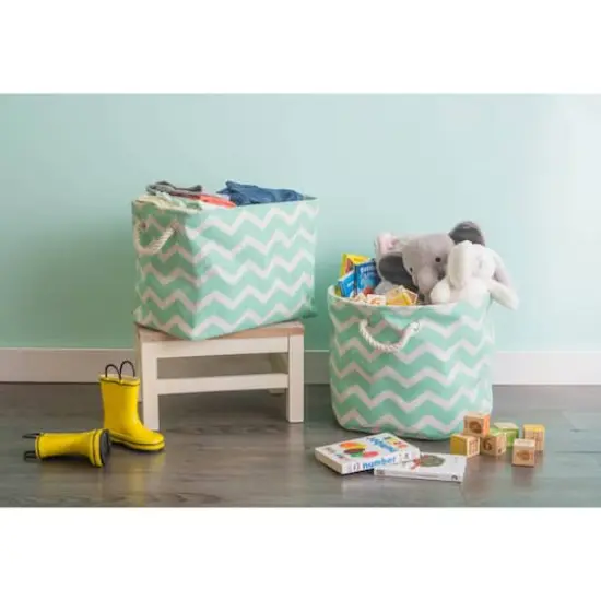 Large Polyester Chevron Rectangle Bin Aqua {6}