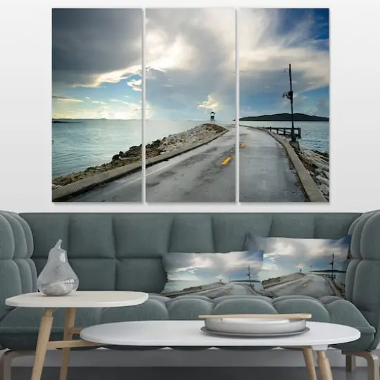 Designart - Vintage Pathway into the Ocean - Sea Bridge Canvas Art Print {3}
