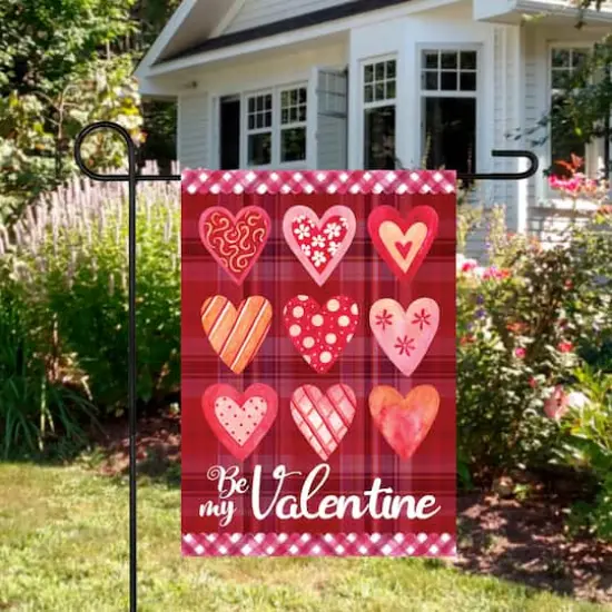 Be My Valentine Small Plaid & Heart Garden Flag {4}