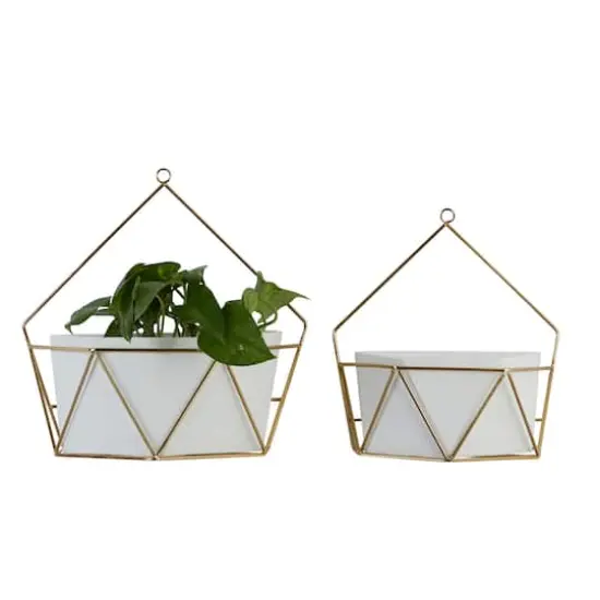 CosmoLiving by Cosmopolitan Set of 2 White Metal Contemporary Planter, 12", 15" {1}