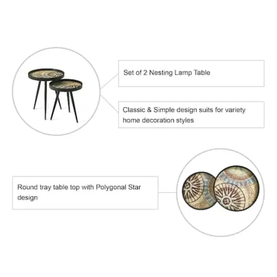 Glitzhome® Nesting Side Table with Polygonal Star Pattern Tray Top Set {6}