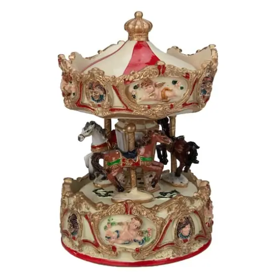 6.5" Ivory & Gold Animated Musical Clown & Cupid Carousel Tabletop Decoration {4}