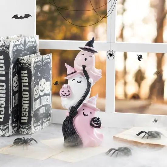 Glitzhome&reg; 13"H Pink Halloween Polyresin Stacked Ghost Table Decor {3}