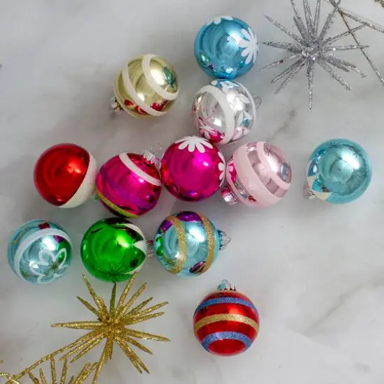 12ct. 2.5" Frosted & Glittered Multicolor Glass Ball Ornaments {3}