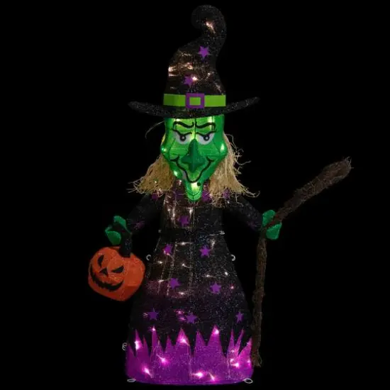 39" LED Lighted Witch with Broom Outdoor Halloween Decoration, Clear LED Lights {7}