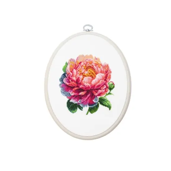 Luca-S Coral Charm Peony Counted Cross Stitch Kit with Display Hoop {1}