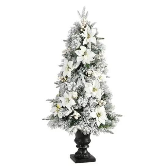 4ft. Pre-Lit Flocked Artificial Christmas Tree in Decorative Urn, Warm White Lights {4}