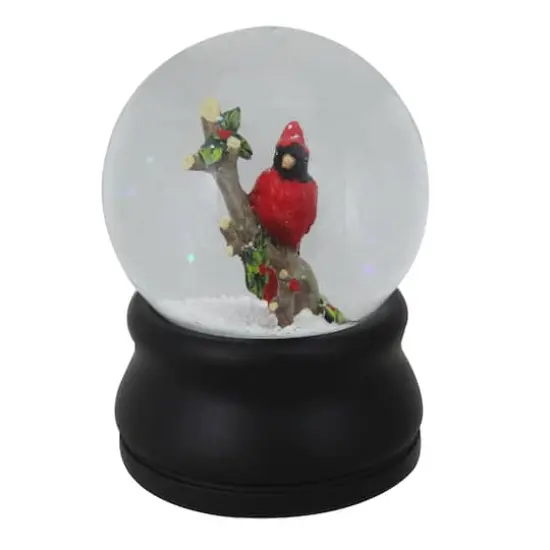 5.5" Red Cardinal on Branch Snow Globe Glitterdome {3}