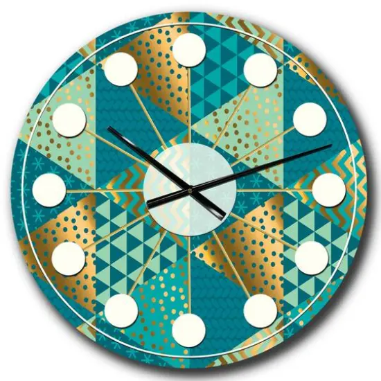 Designart 'Gold And Blue Dynamics I Mid-Century Modern Wall Clock {3}