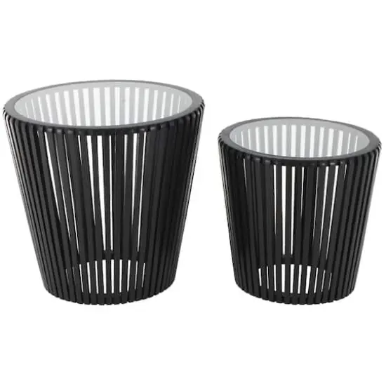 Black Wood Cage Inspired Accent Table with Clear Glass Tabletop Set {1}
