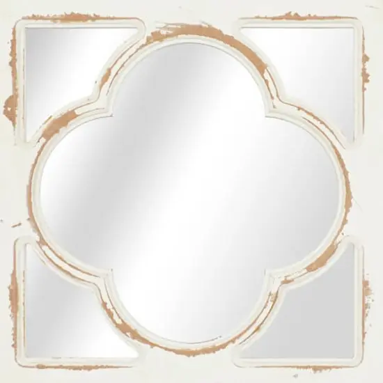 Set of 4 White Wood Vintage Decor Wall Mirror, 12" x 12" {5}