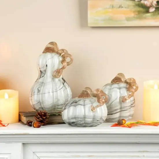 Glitzhome&reg; Gray Marble Glass Pumpkin & Gourd Set {3}