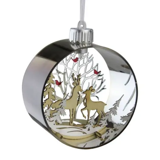 5" Pre-Lit Silver Woodland Animals Christmas Ornament {1}