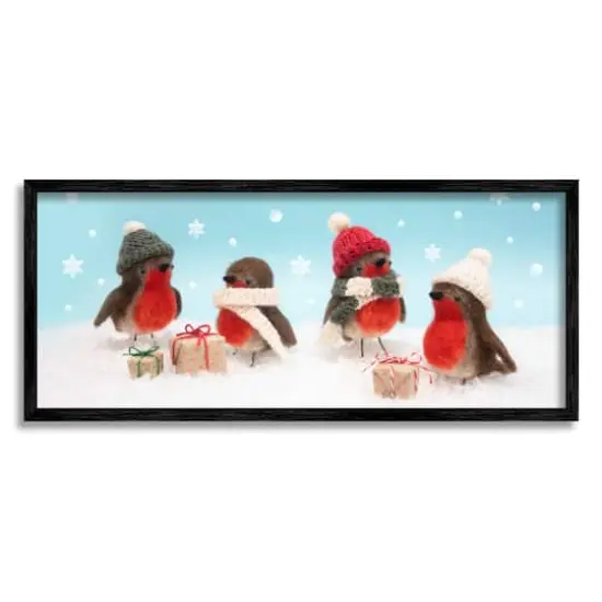 Stupell Industries Birds & Christmas Gifts Snowflakes Framed Giclee Art Black {1}