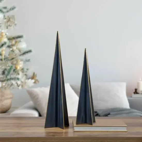 20" Blue & Gold Triangular Christmas Tree Tabletop D&eacute;cor {3}