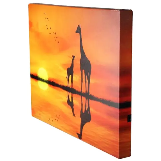 LED Safari Sunset Giraffe & Baby Canvas Wall Art {4}