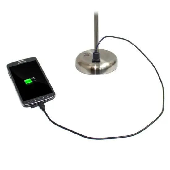 LimeLights 19.5" Stick Lamp with Charging Outlet and Fabric Shade Brushed Steel and Blue {8}