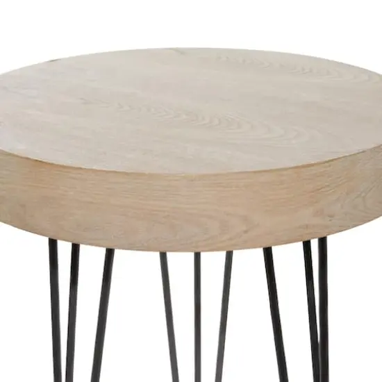 Brown Wood & Metal Modern Accent Table {5}