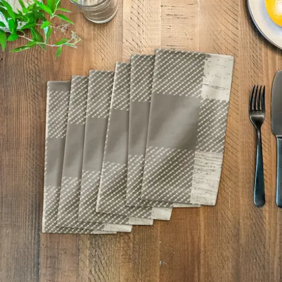 Taupe Buffalo Check Cotton Twill Napkin {4}