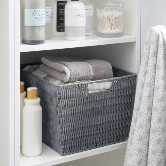 Simplify Large Charcoal Rattan Storage Tote Basket {4}