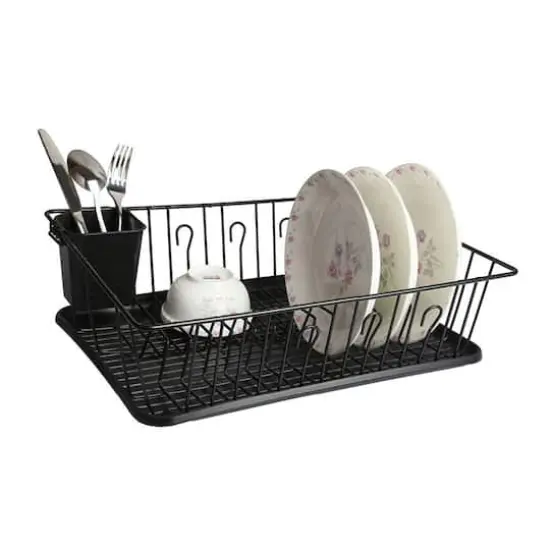 MegaChef 17.5" Black Dish Rack with Utensil Holder {1}