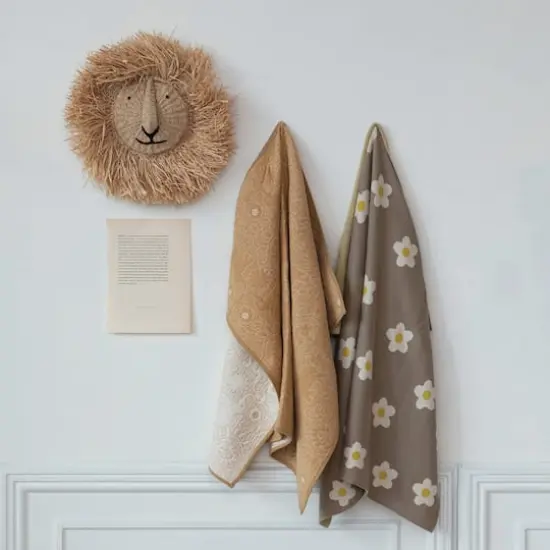Hello Honey® Brown & White Flowers Cotton Knit Baby Blanket {3}
