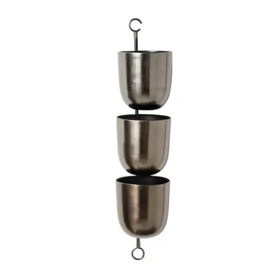 25" Dark Silver Metal Contemporary 3-Pot Hanging Planter {4}