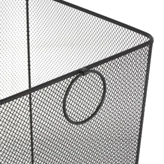 24" Black Metal Square Mesh Wire Rolling Laundry Storage Cart with Ring Handles {6}