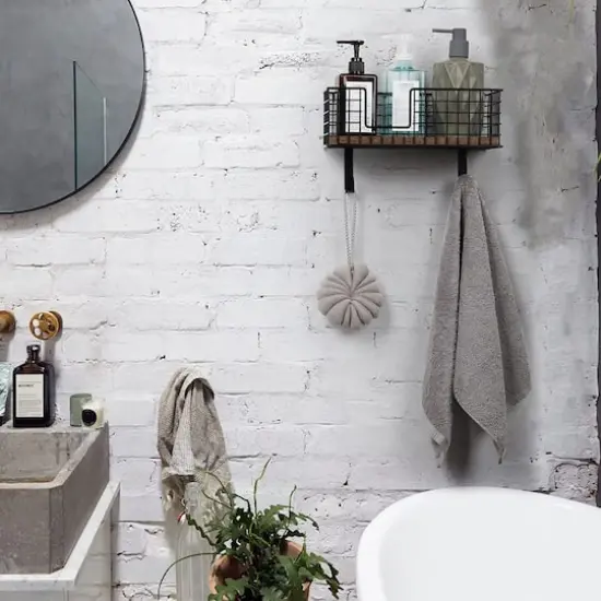 NEX&trade; Wall Mounted Ironing Board Hanger for T-Leg with Storage Basket Rustic Brown {8}