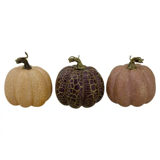 4" Brown & Purple Fall Harvest Tabletop Pumpkin Set {1}