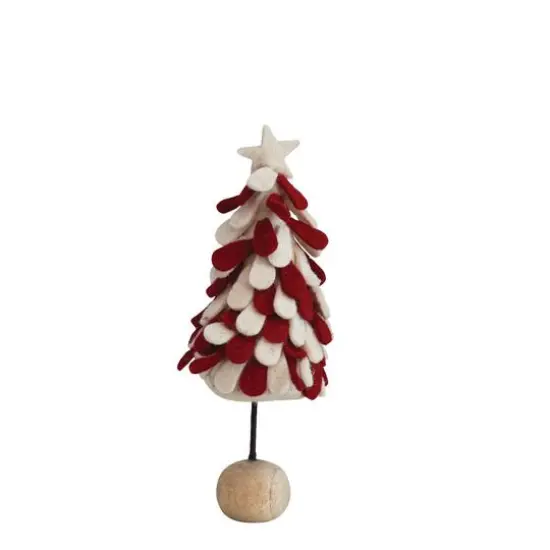 Hello Honey® 13" Red & White Star-Topped Handmade Wool Felt Tree with Wood Ball Base {1}