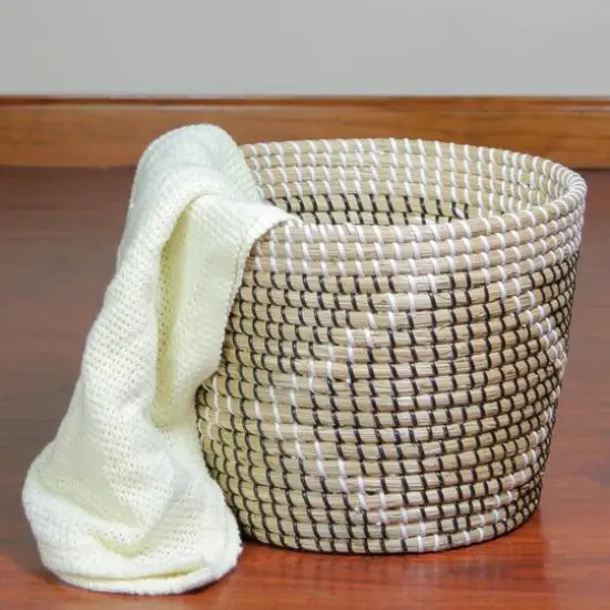 11.5" Beige Seagrass Woven Basket with Black & White Accents {4}