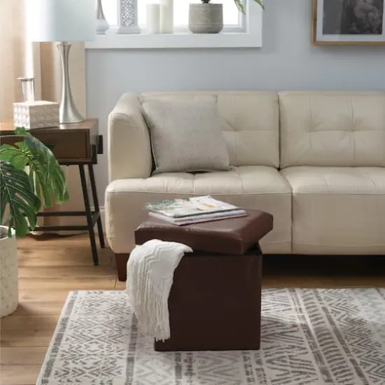 Simplify Faux Leather Folding Storage Ottoman Cube Chocolate {5}